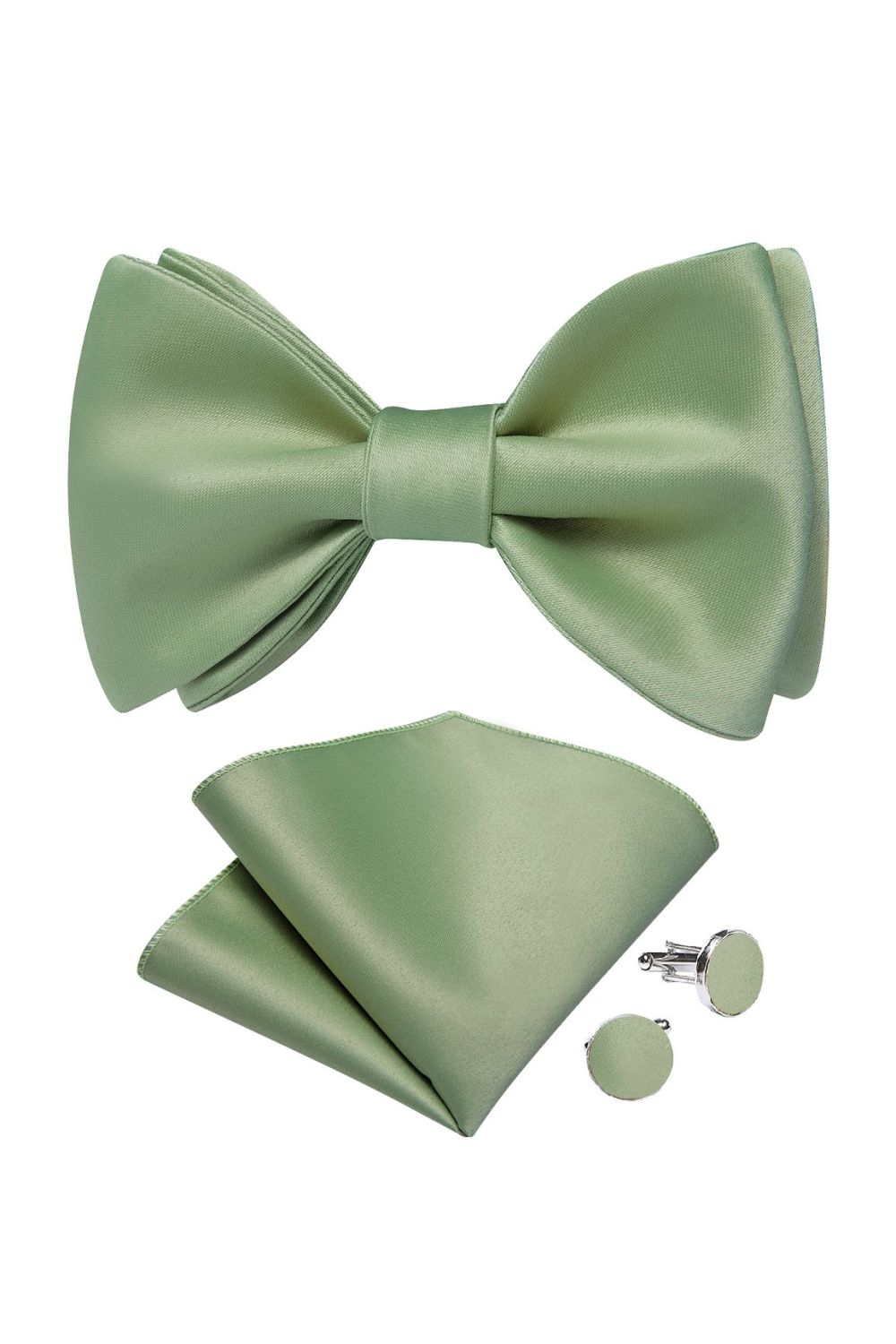 Pastel Green Self Tie Bow Tie, Cufflink And Handkerchief Set