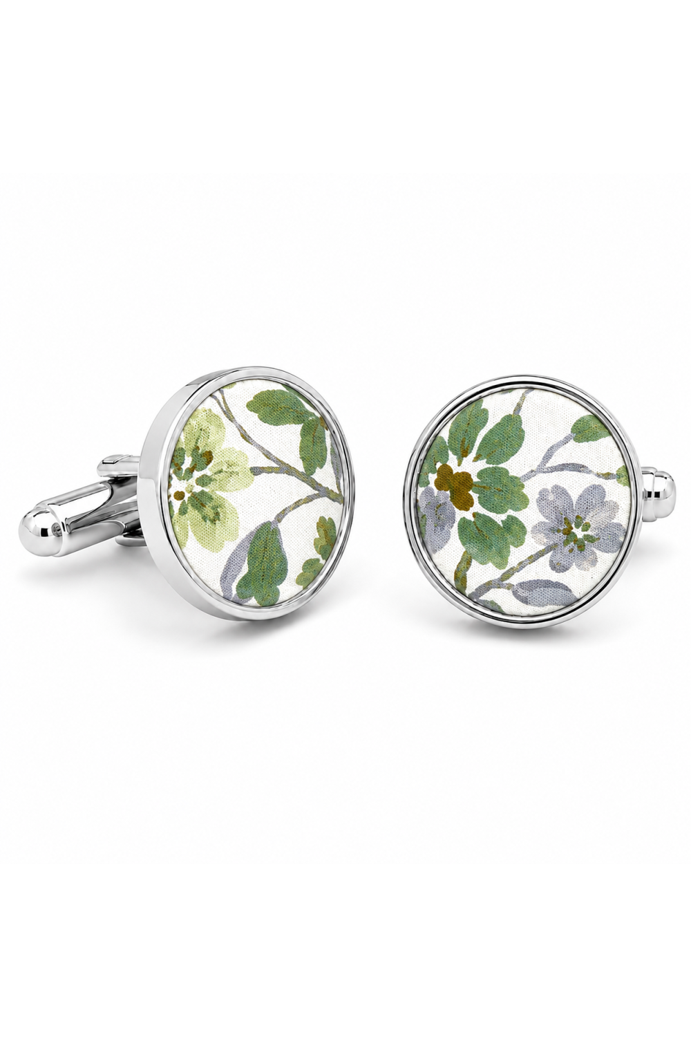 Olive Green floral flower cotton Cufflinks