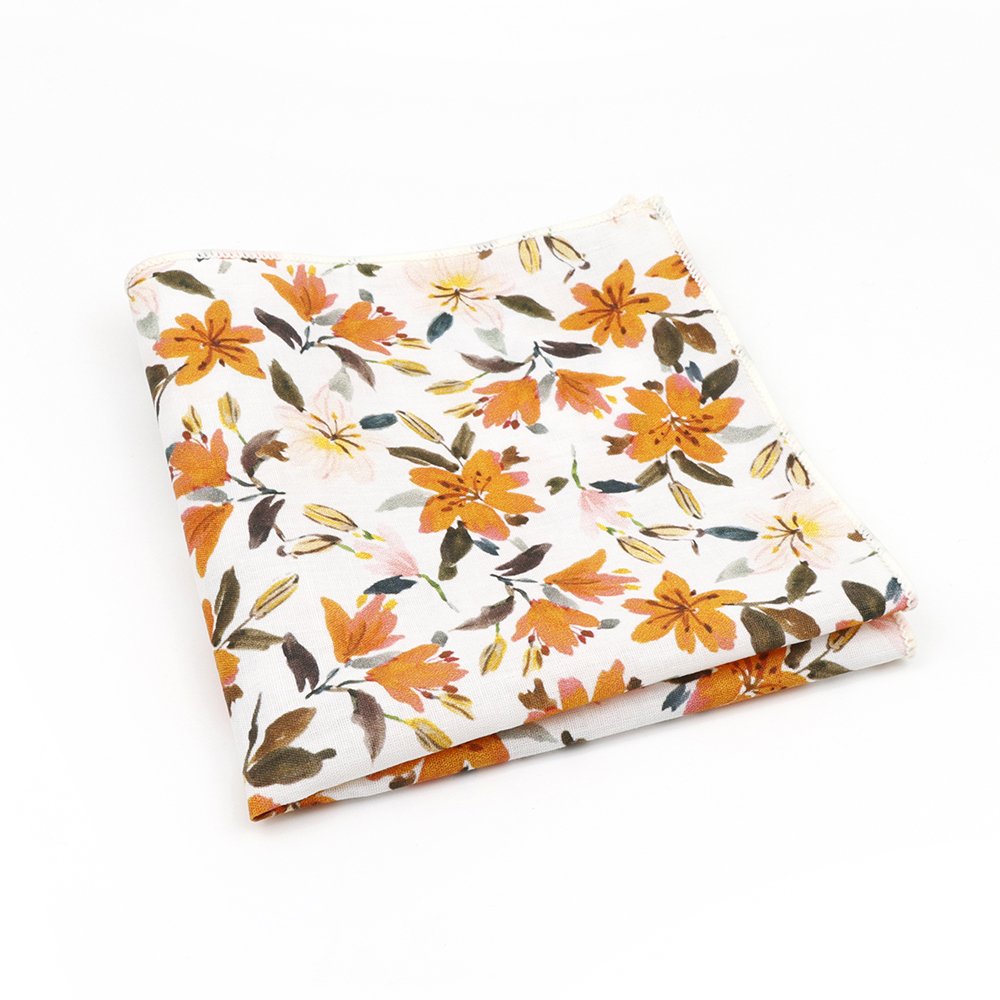 Orange floral flower cotton pocket square