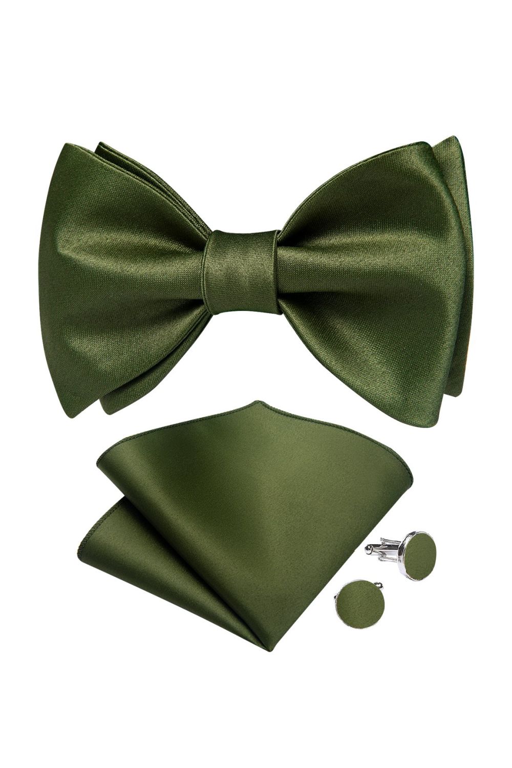 Olive Self Tie Bow Tie, Cufflink And Handkerchief Set