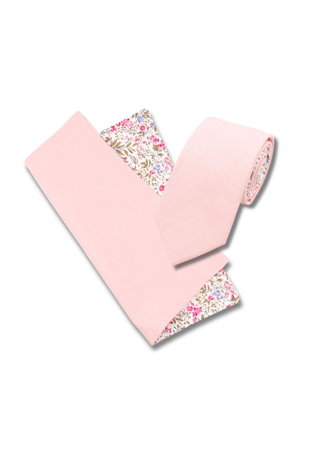 Two Tone Pastel Pink  & Fuchsia floral cotton tie & Pocket square set