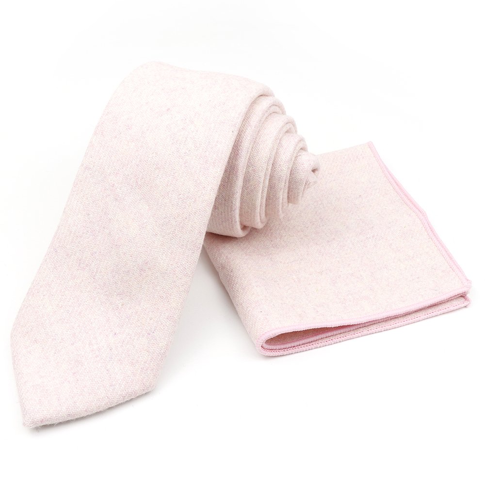 Mens Wool Tweed Pastel Pink Tie & Pocket square set
