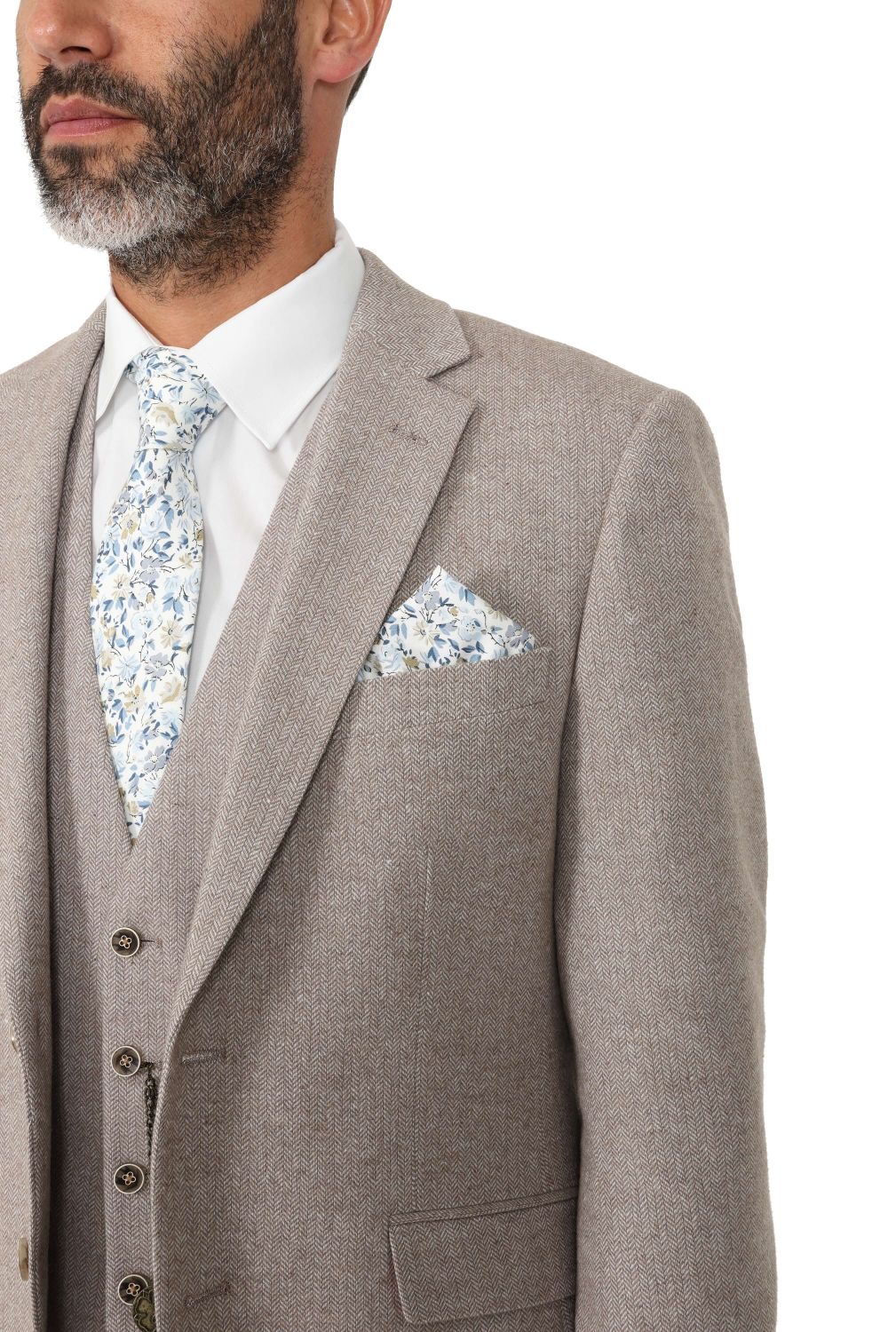 Stone Suit with Contrast Navy Trousers