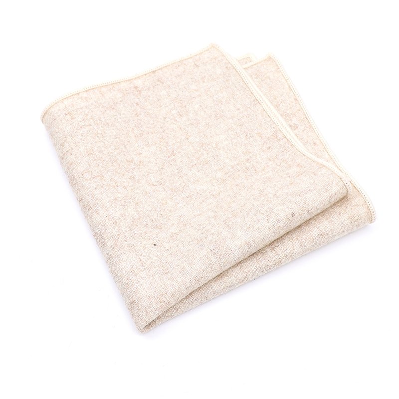 Mens Beige Cream Wool Tweed Pocket Square