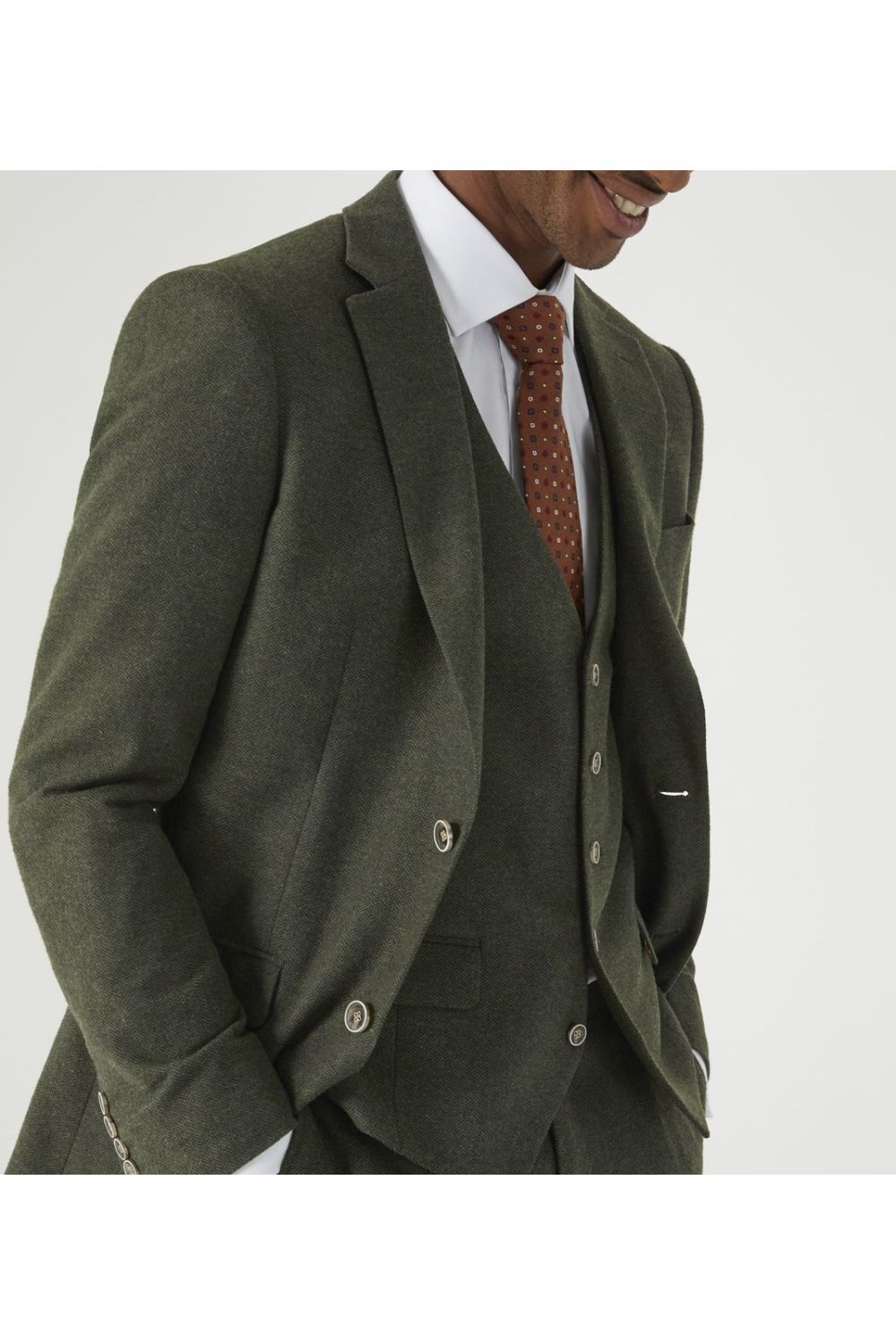 Jude Suit Olive Tailored Jacket Tweed Herringbone