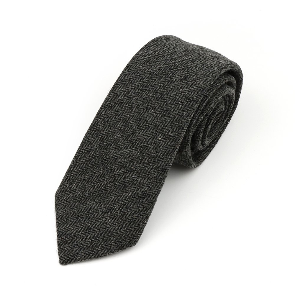 Mens Grey Herringbone Wool Tweed Tie & Pocket square set