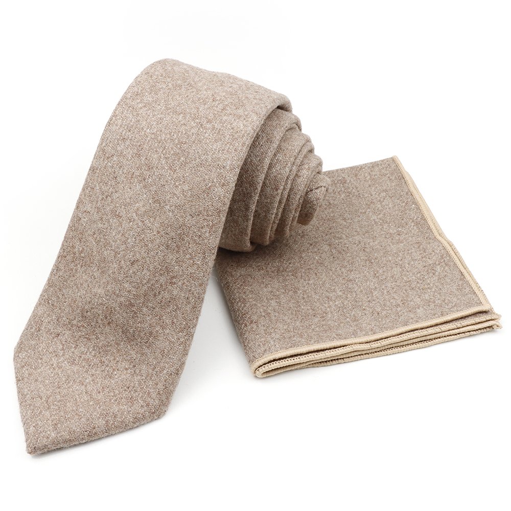 Mens Wool Tweed Stone Tie & Pocket square set