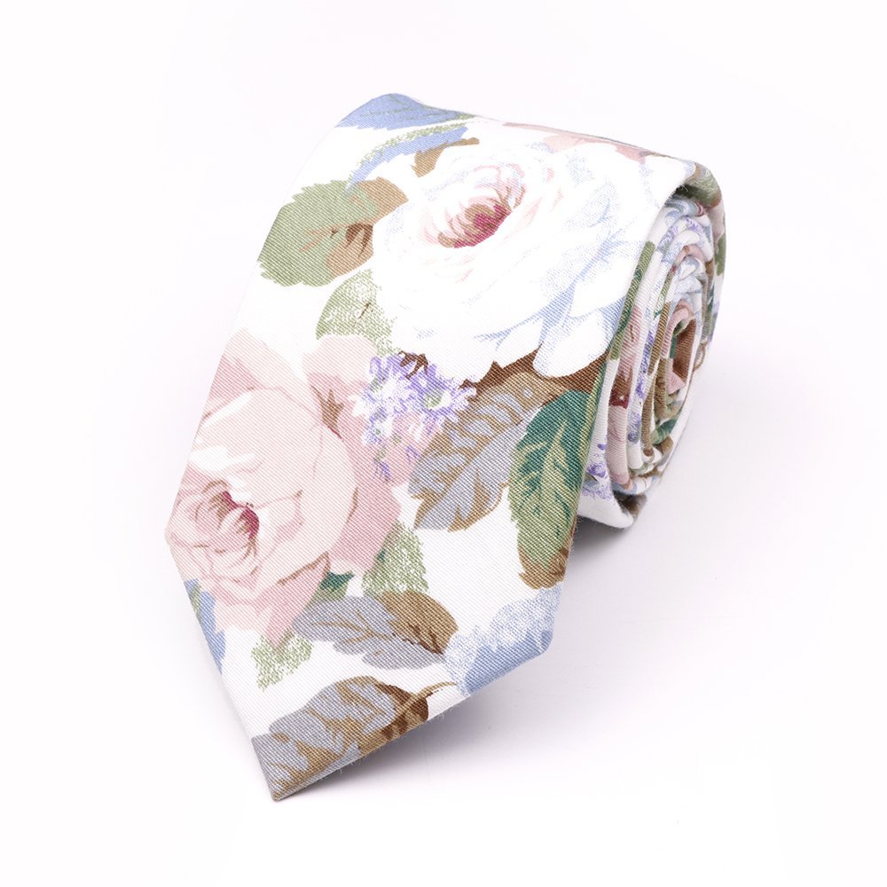 Rose Floral Tie, Pocket Square & Silver Tie Clip Gift Set