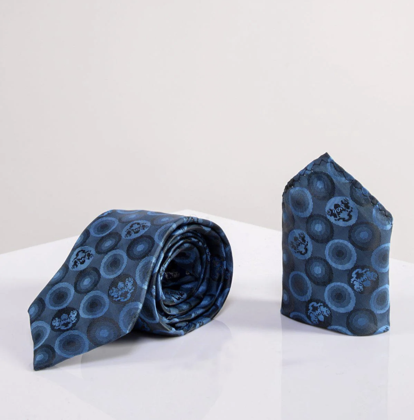 Marc Darcy Blue Bubble Lining tie, pocket square set