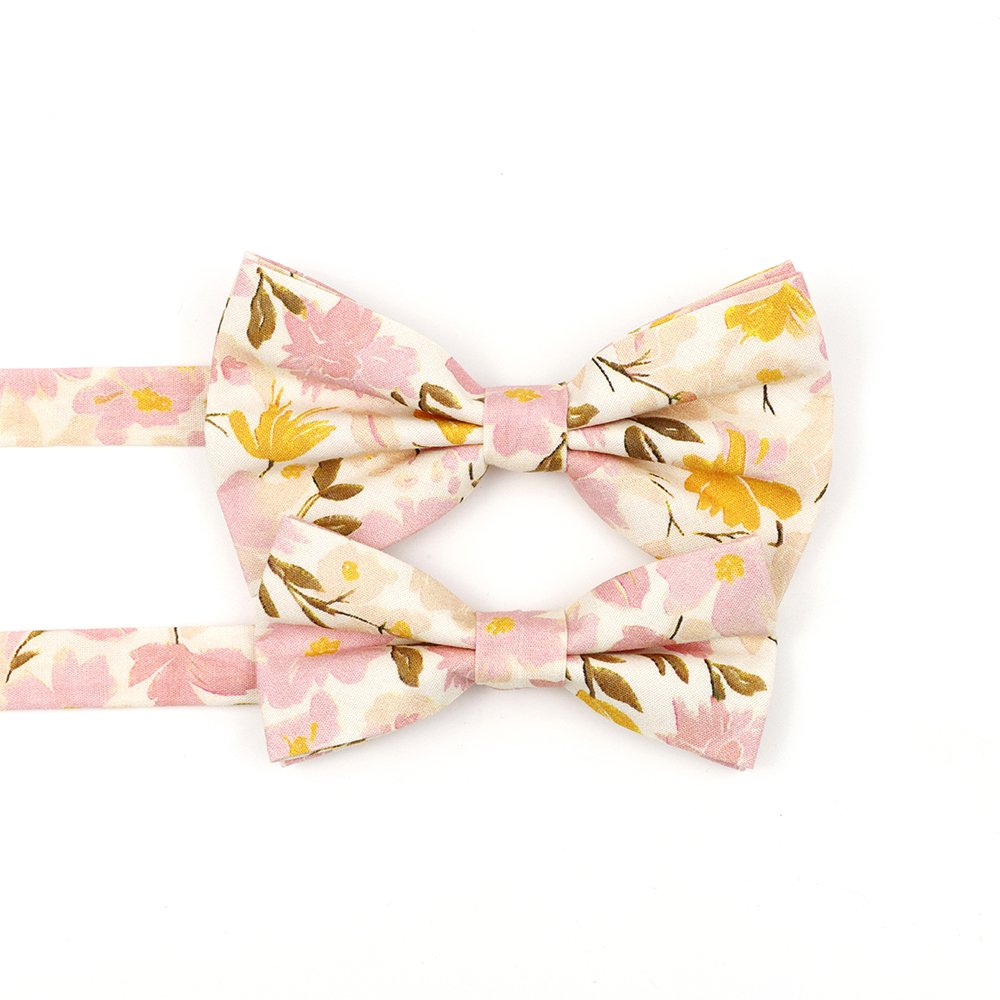 Children's Yellow & Pink floral flower cotton mens bow tie