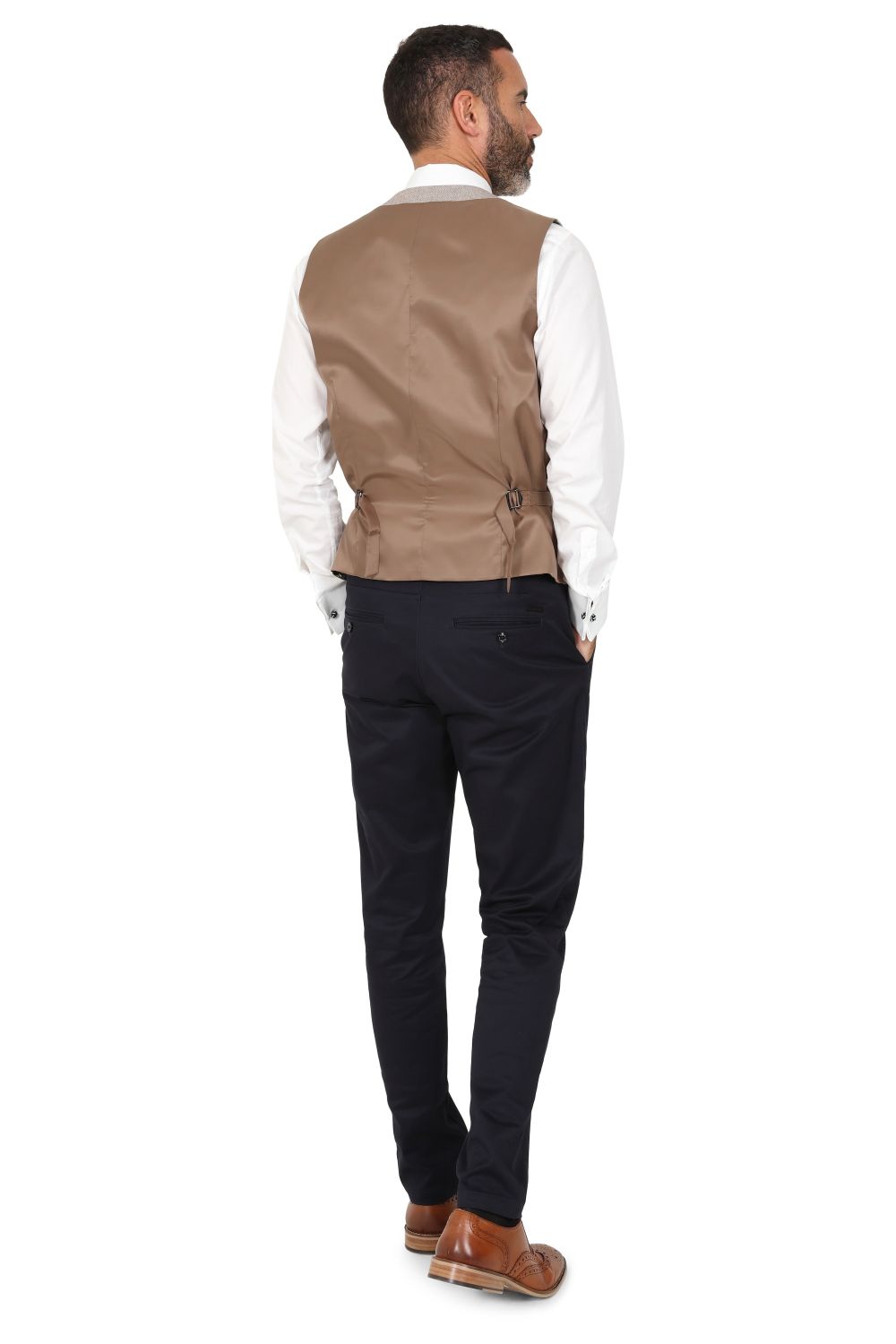 Stone Suit with Contrast Navy Trousers