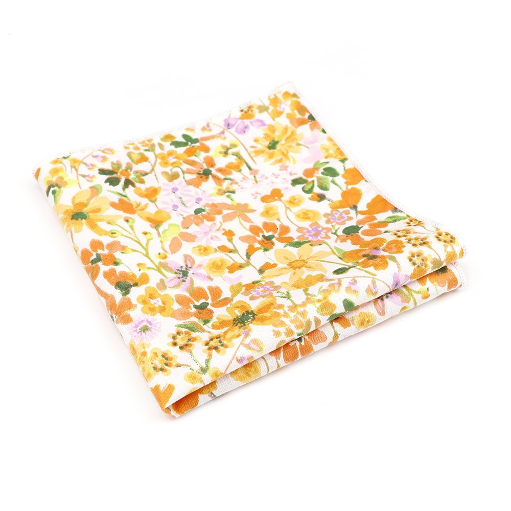 Peach floral cotton classic mens bow tie & pocket square set