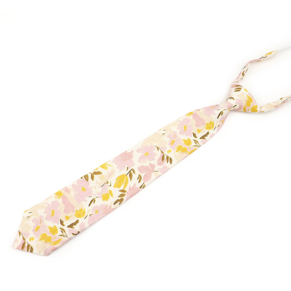 Childrens Yellow & Pink floral flower cotton necktie