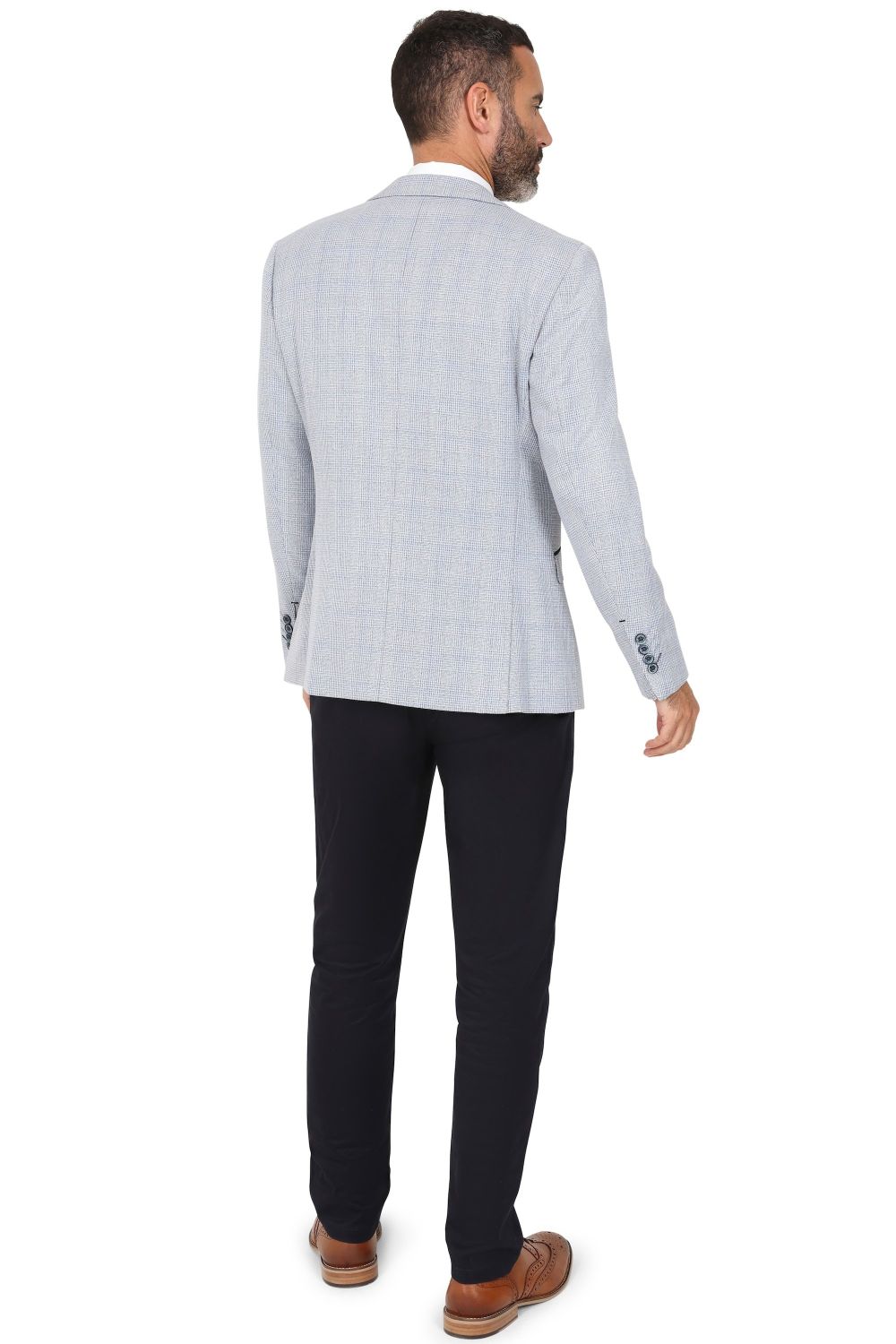 Cavani Sky Blue Check Three Piece Suit. with contrast trousers
