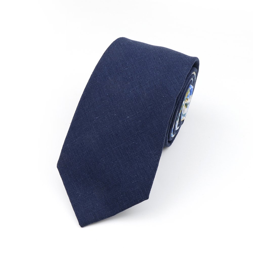 Two Tone Pastel Navy Floral cotton tie & pocket square set