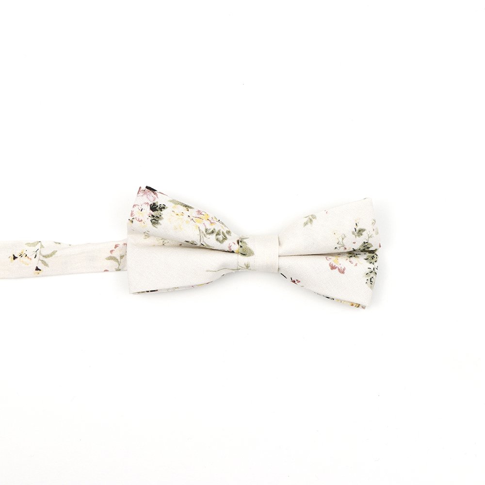 Children's Ivory & Green floral flower cotton mens bow tie