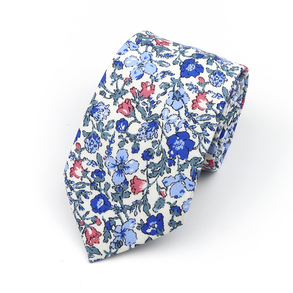 Blue floral cotton tie