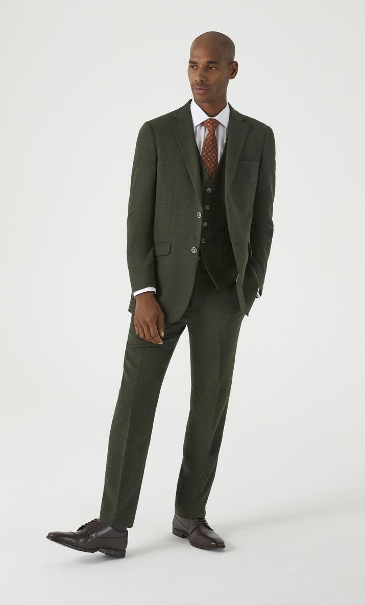 Skopes Olive Green Herringbone Tweed Three Piece Suit