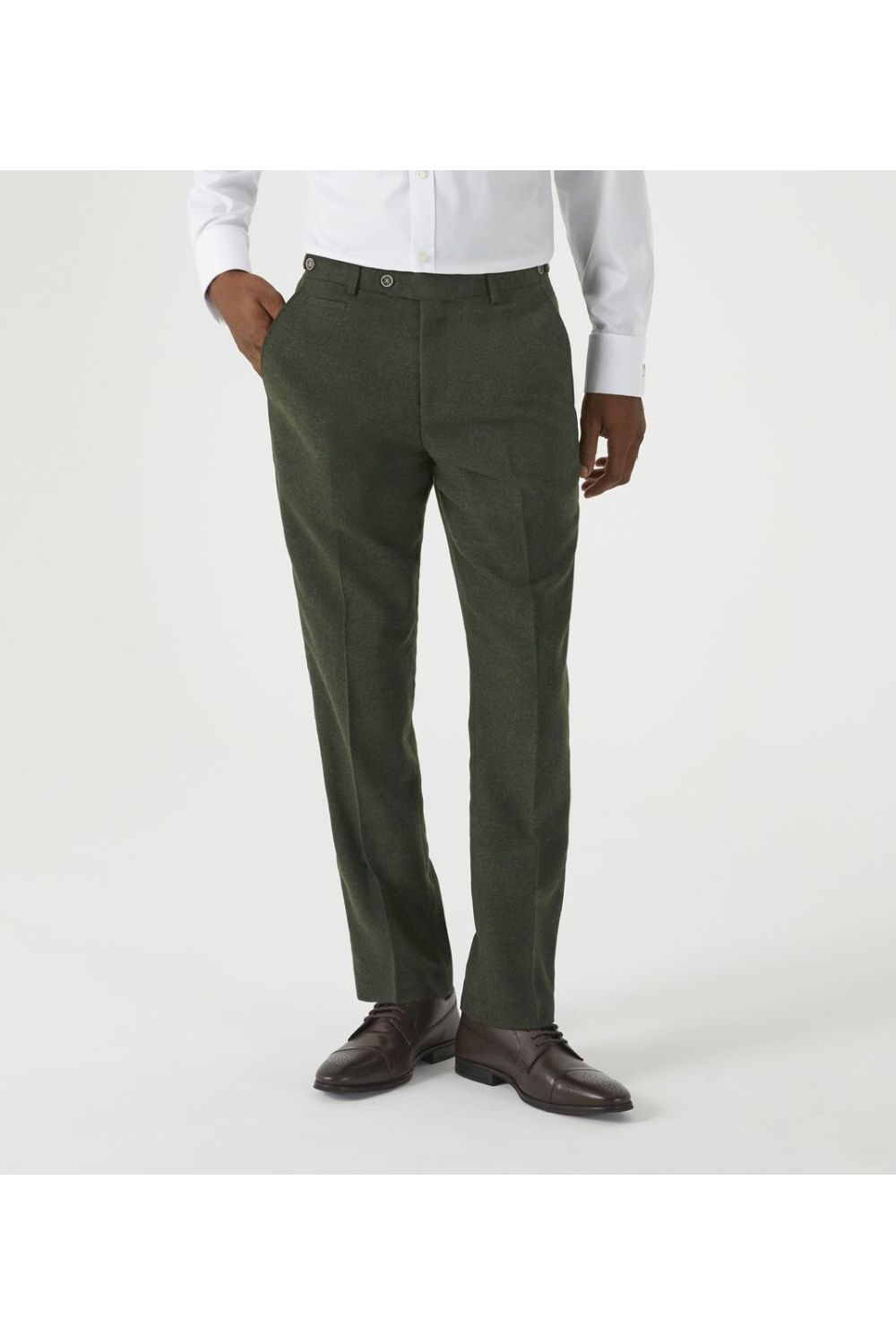 Skopes Jude Olive Tailored Tweed Herringbone Trousers
