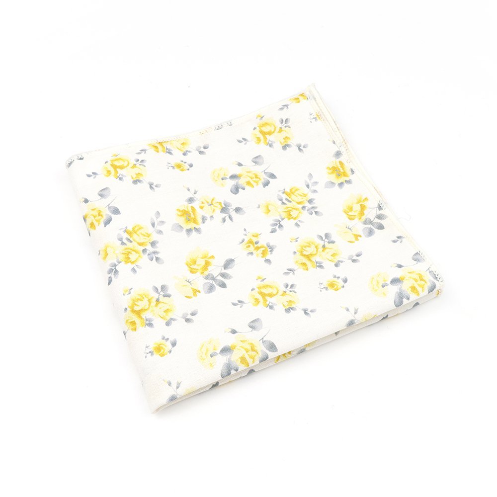 Pastel Yellow floral flower cotton tie & pocket square set