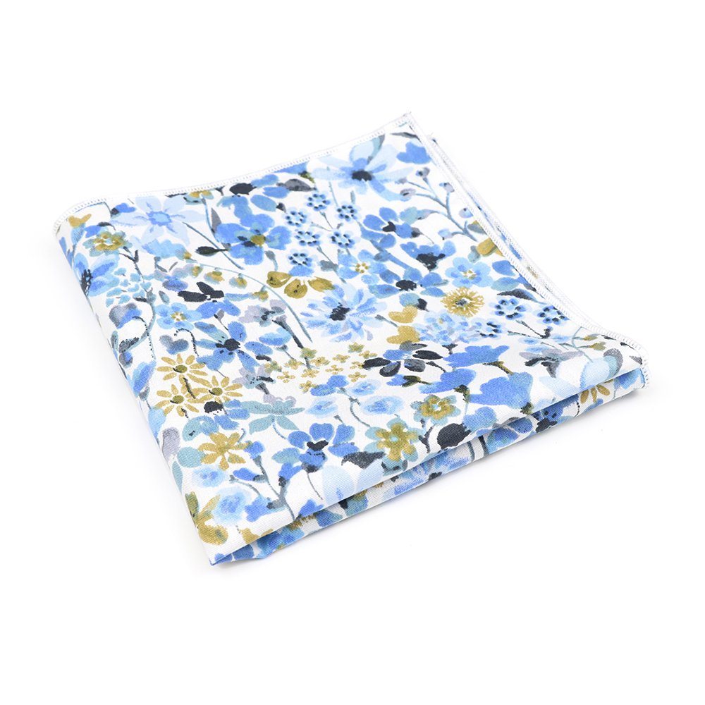Pastel Blue floral cotton classic mens bowtie & pocket square set