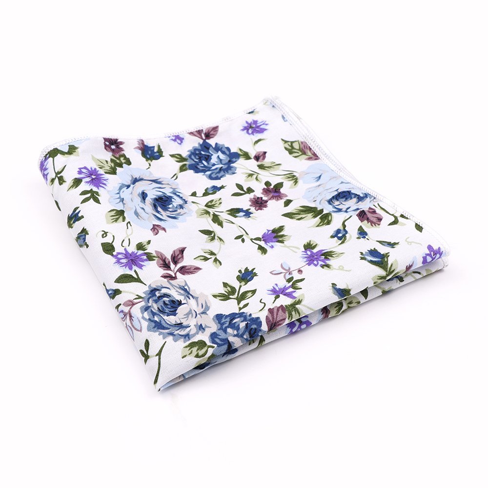 Blue floral cotton classic mens bow tie & pocket square set