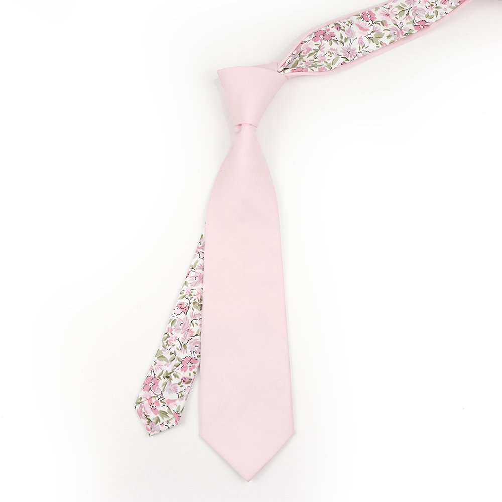 Two tone pastel pink floral cotton tie & Pocket square set