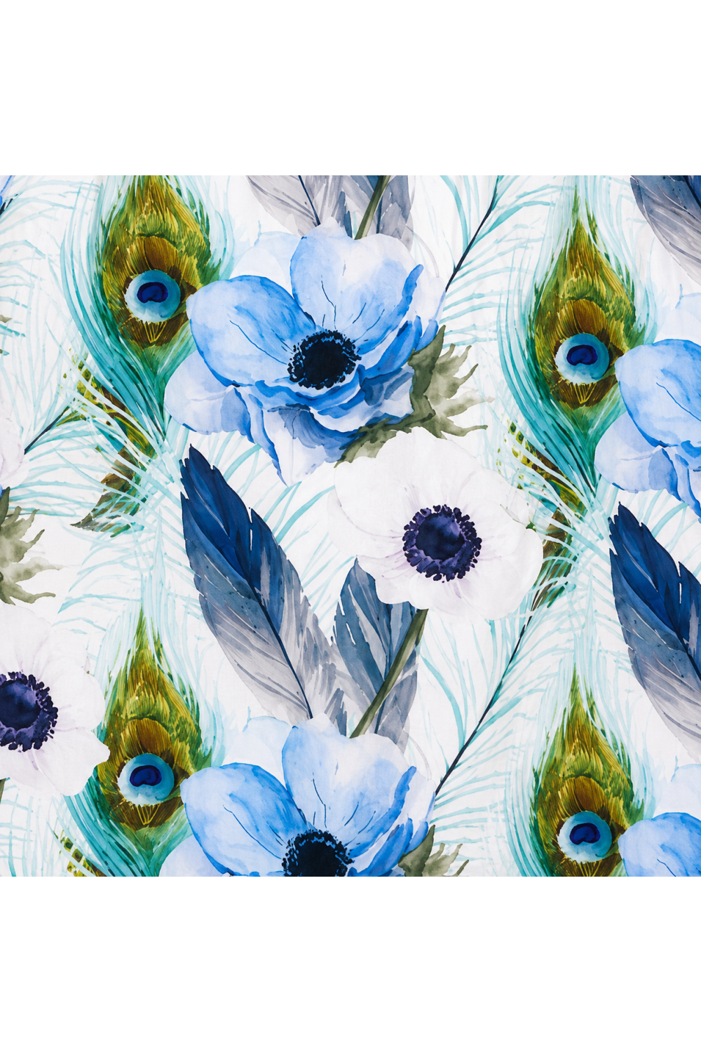 Blue Floral & Peacock Feather Print Long Sleeve Men's Shirt