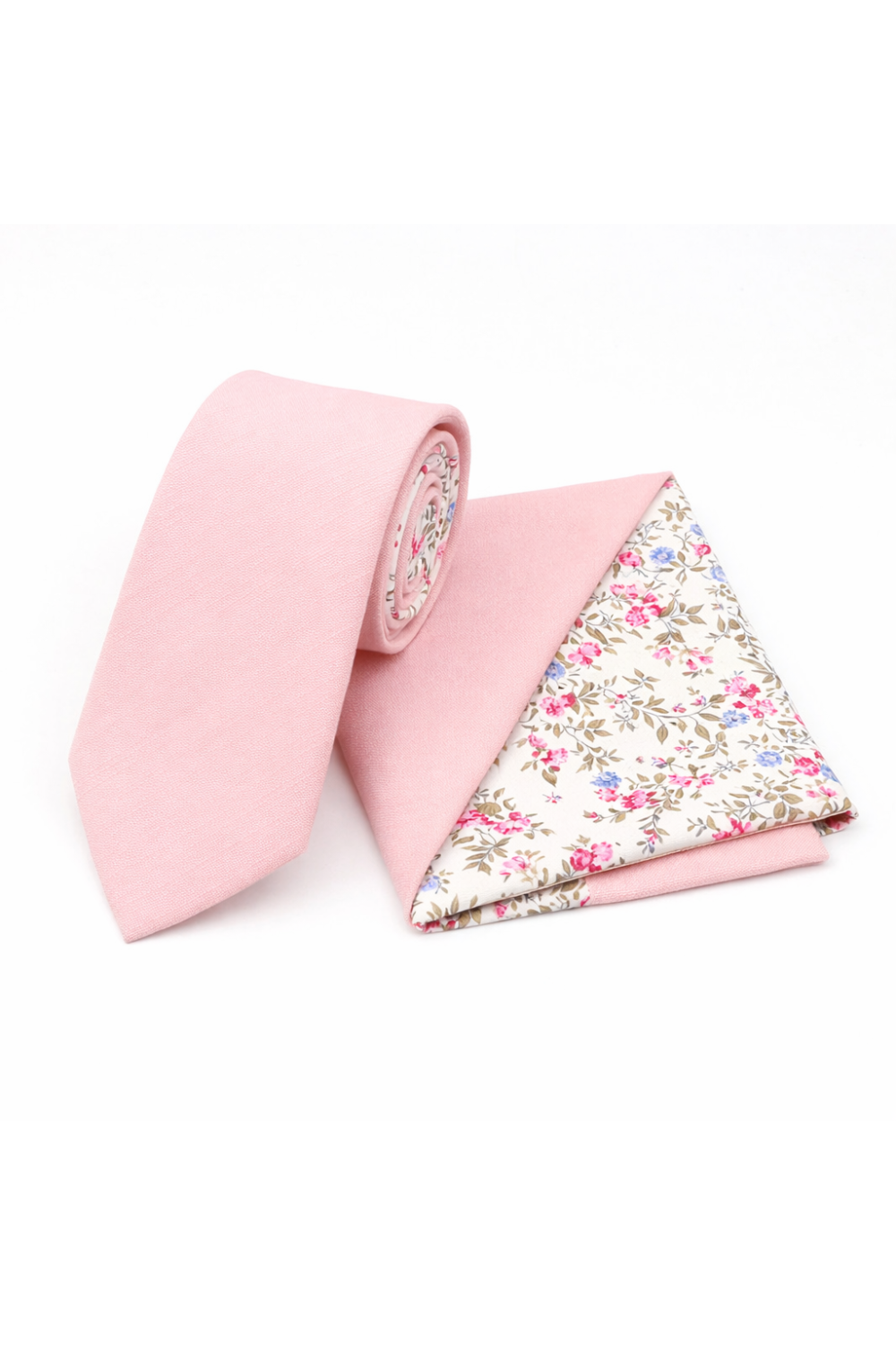 Two Tone Pastel Pink  & Fuchsia floral cotton tie & Pocket square set