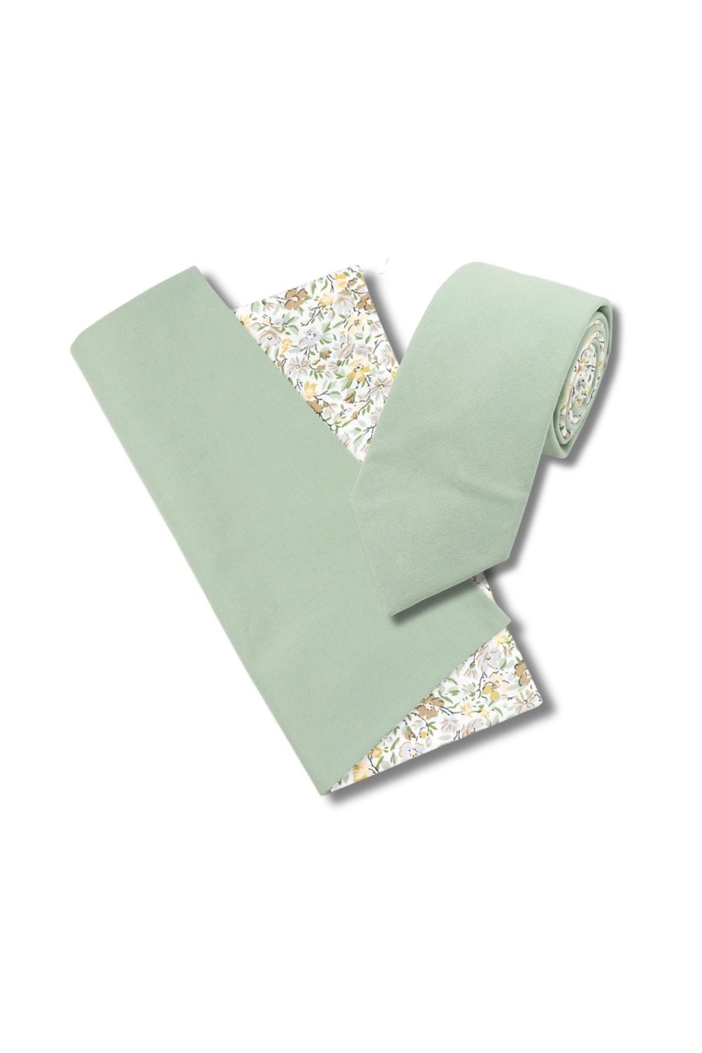 Two Tone Sage Green floral cotton tie & Pocket square set