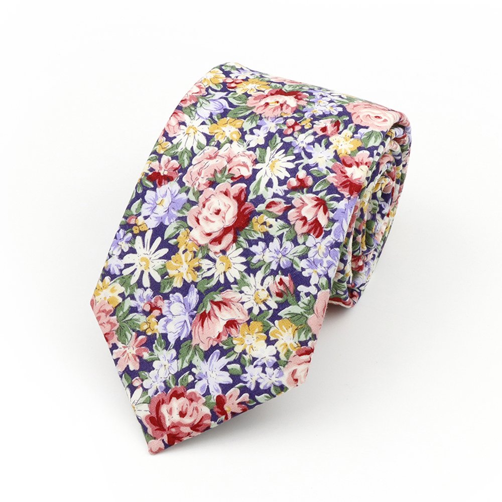 Red & Blue floral cotton classic mens tie & pocket square set