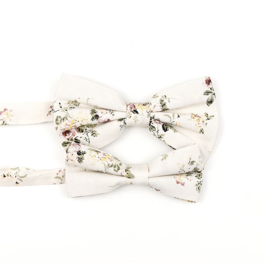 Children's Ivory & Green floral flower cotton mens bow tie