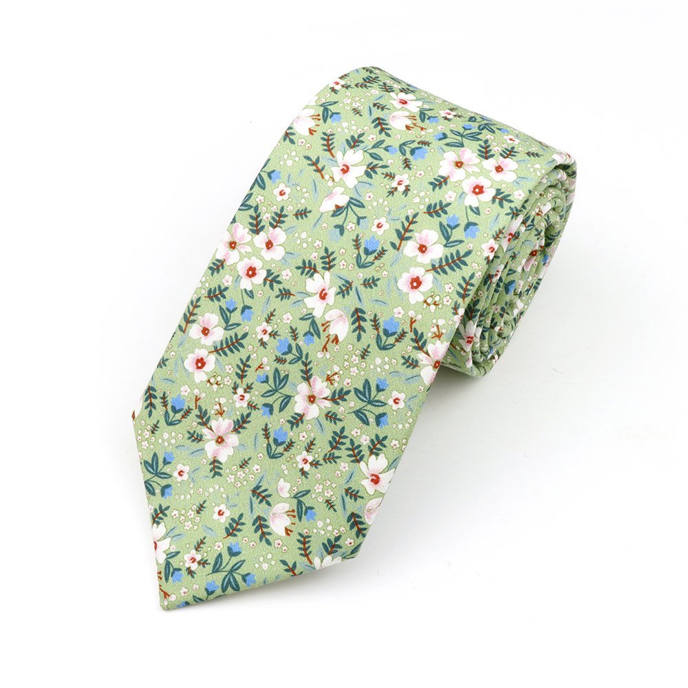 Green & Blue floral cotton classic mens tie & pocket square set