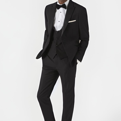 Skopes Sinatra 3-Piece Dinner Suit – Black Satin Peak Lapel 