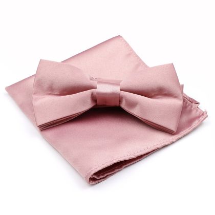 Plain Pastel Blush Pink  satin classic mens bow tie & pocket square set 