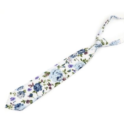 Children's Pre Tied Blue floral flower printed cotton tie 