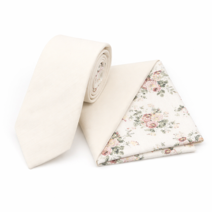 Two Tone Stone Floral cotton tie & pocket square set 