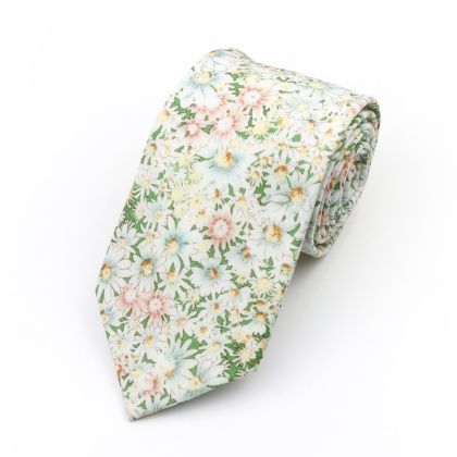 Green & White floral cotton tie 