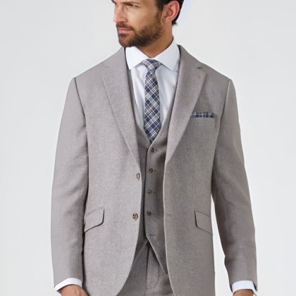 Jude Suit Tailored Jacket Stone Tweed Herringbone 