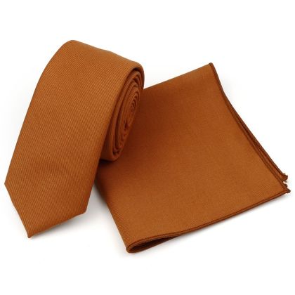 Plain Rust 100% Cotton classic mens tie & pocket square set 
