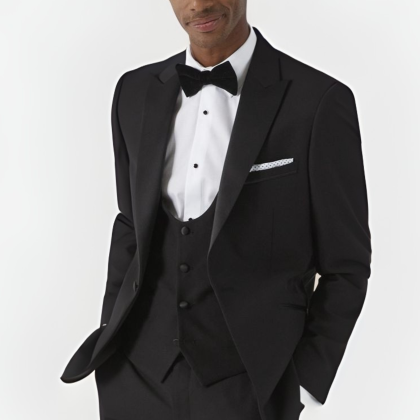 Sinatra Tailored Dinner Jacket – Black Satin Peak Lapel 