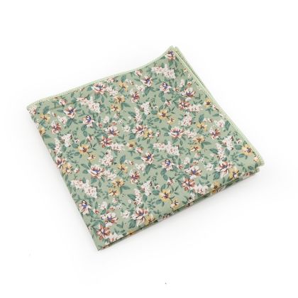 Sage green floral cotton pocket square 
