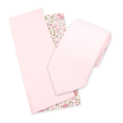 Two tone pastel pink floral cotton tie & Pocket square set 