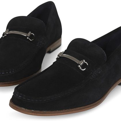 Roamers navy slip on casual suede loafer 
