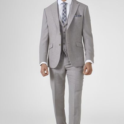 Skopes Jude Tailored Three Piece Suit Stone Tweed Herringbone 