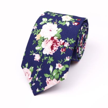 Navy & Green floral flower cotton tie