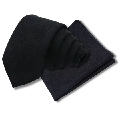 Mens Tweed Black Woven Tie & Pocket square set 