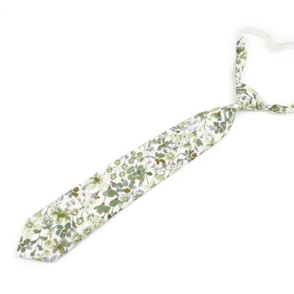 Childrens Olive Green floral flower cotton tie 