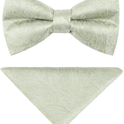 Paisley Pastel green satin classic mens  bow tie & pocket square set 