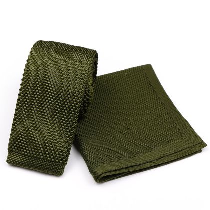 Knitted Khaki green Tie & Pocket Square set 